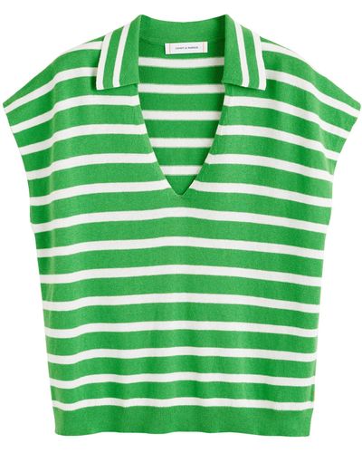 Chinti & Parker Bci Cotton-linen Breton Polo Shirt - Green