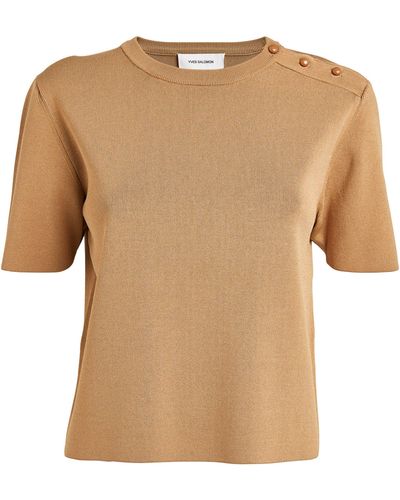 Yves Salomon Button-shoulder T-shirt - Brown