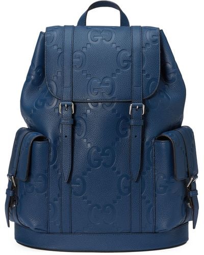 Gucci Leather Jumbo Gg Backpack - Blue