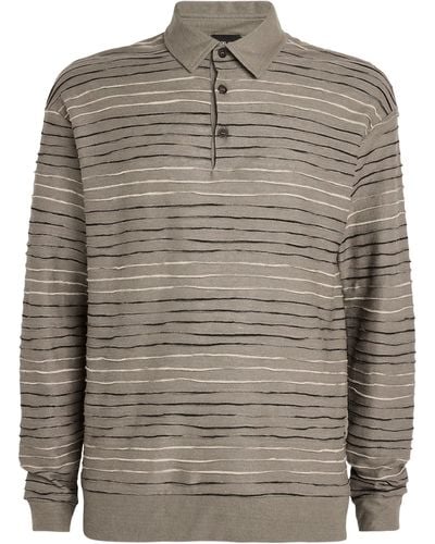 Giorgio Armani Long-sleeve Striped Polo Shirt - Grey