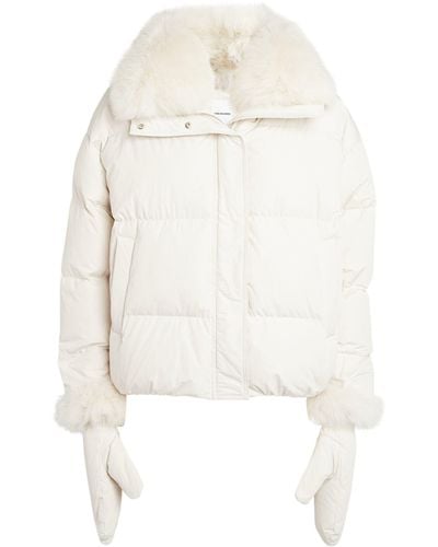 Yves Salomon Fur-trim Puffer Jacket With Gloves - White