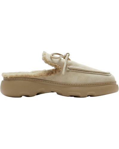 Burberry Suede Shearling-lined Stony Mules - Natural