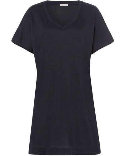 Hanro V-neck Short-sleeved Nightdress - Blue