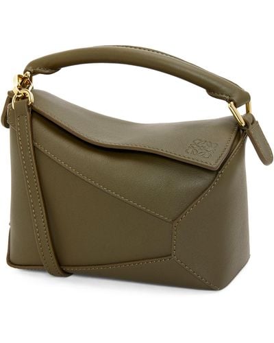 Loewe Mini Leather Puzzle Edge Top-handle Bag - Green
