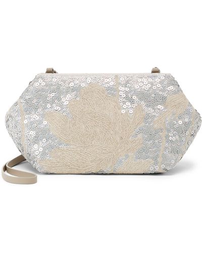 Brunello Cucinelli Linen Sequinned Clutch Bag - Grey