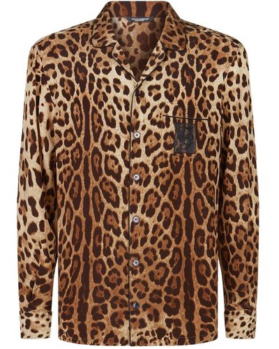Dolce & Gabbana Leopard Print Silk Pyjama Shirt - Brown