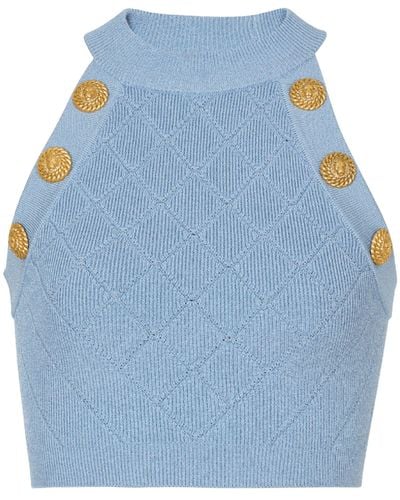 Balmain Knitted Button-detail Tank Top - Blue