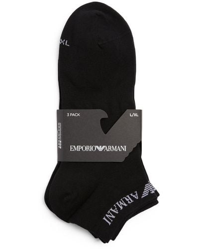 Emporio Armani Cotton-blend Logo Sneaker Socks (pack Of 3) - Black