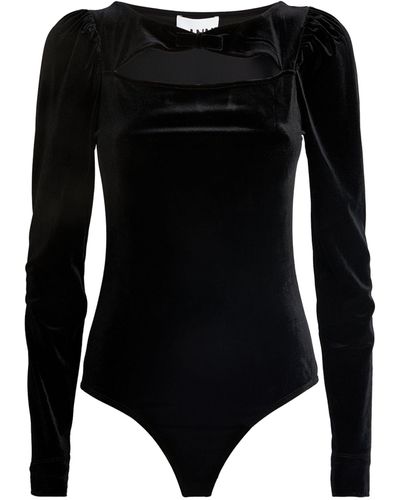 Ganni Velvet Bow-detail Bodysuit - Black