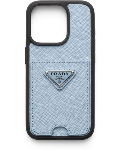 Prada Saffiano Leather Iphone 15 Pro Case - Blue