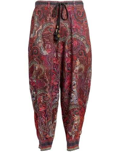 Camilla Printed Drop-crotch Pants - Red