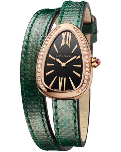 BVLGARI Rose Gold And Diamond Serpenti Watch 32mm - Green