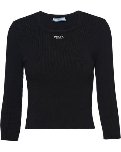 Prada Cotton Embroidered Sweater - Black
