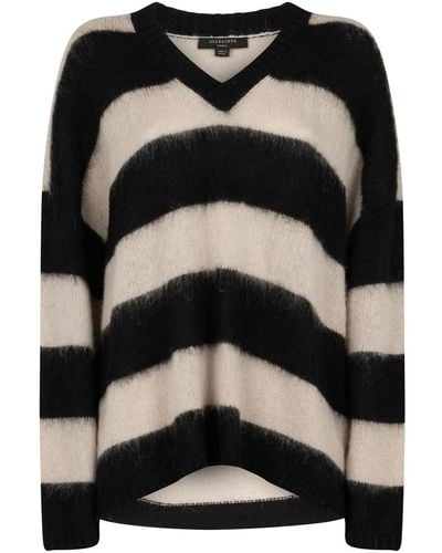 AllSaints Stripe V-neck Lou Sweater - Black