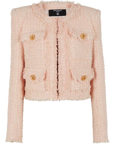 Balmain Tweed Button-detail Jacket - Pink