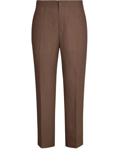Zegna Linen Elasticated Trousers - Brown