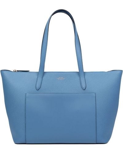 Smythson East West Tote Bag With Zip - Blue