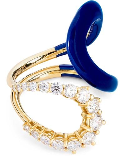 Melissa Kaye Yellow Gold, Diamond And Enamel Aria Ring - Blue