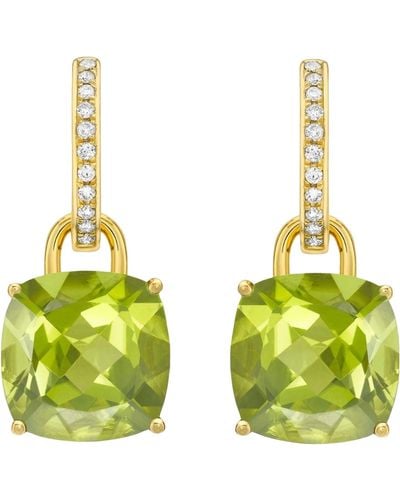 Kiki McDonough Yellow Gold, Diamond And Peridot Cushion Drop Earrings - Green