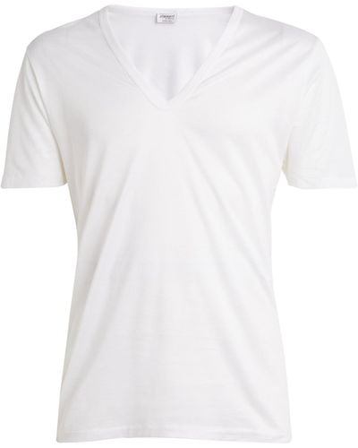 Zimmerli of Switzerland Cotton V-neck T-shirt - White