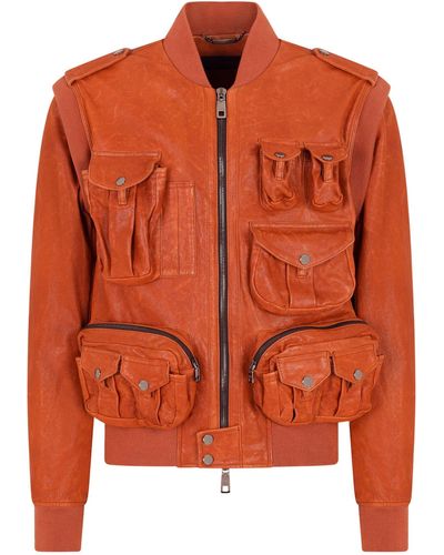 Dolce & Gabbana Leather Multi-pocket Utility Jacket - Orange