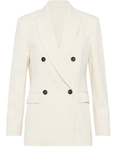 Brunello Cucinelli Techno Gabardine Double-breasted Blazer - Natural