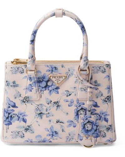Prada Small Leather Floral Galleria Top-handle Bag - Blue