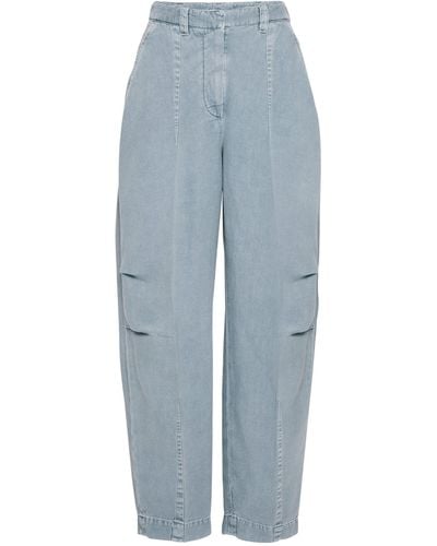 Brunello Cucinelli Garment-dyed Cotton-linen Chino Trousers - Blue