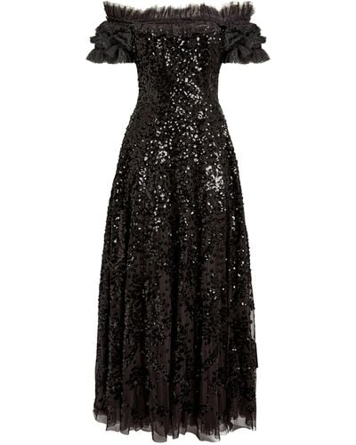 Needle & Thread Off-the-shoulder Wreath Gown - Black