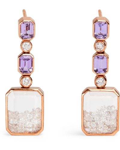 Moritz Glik Rose Gold, Diamond And Purple Sapphire Drop Earrings