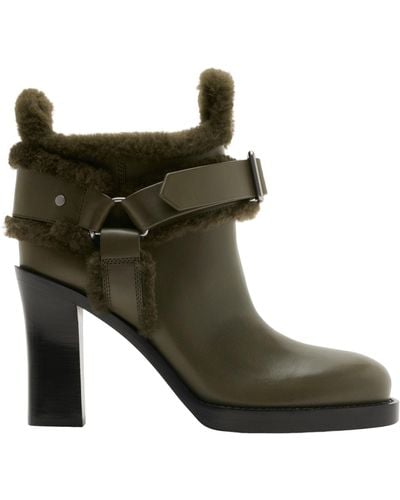 Burberry Leather-shearling Stirrup Boots 85 - Green