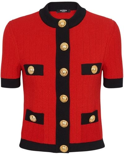 Balmain Short-sleeve Cropped Cardigan - Red