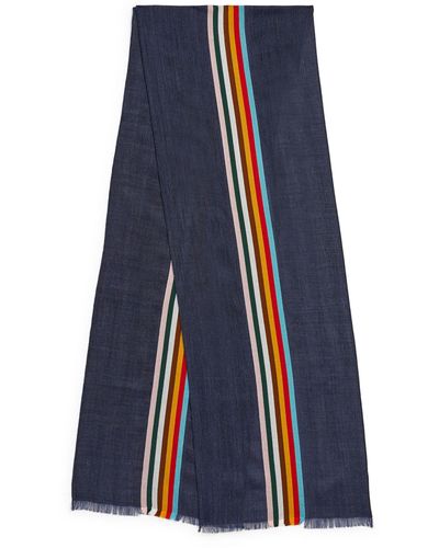 Paul Smith Wool-blend Central-stripe Scarf - Blue