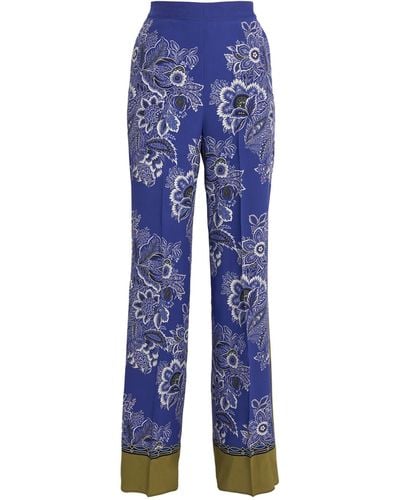 Etro Silk Floral Palazzo Trousers - Blue