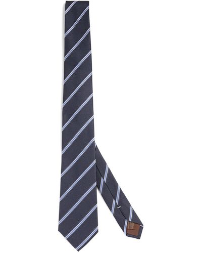Canali Silk Striped Tie - Blue