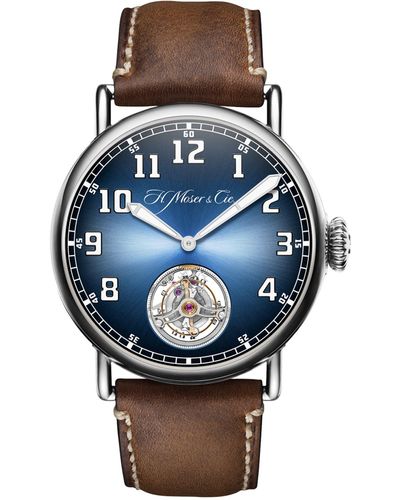 H. Moser & Cie. Stainless Steel Heritage Tourbillon Watch 42mm - Blue