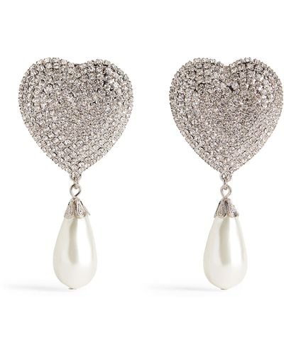 Alessandra Rich Faux Pearl And Crystal Heart Clip-on Earrings - Black