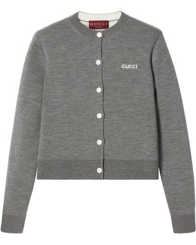 Gucci Wool-blend Logo-jacquard Cardigan - Grey