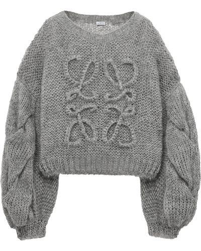 Loewe Anagram-pattern Dropped-shoulder Wool-blend Knitted Sweater - Gray
