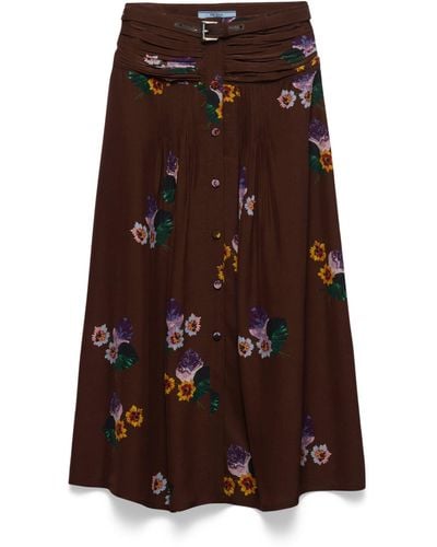 Prada Zinnia Print Midi Skirt - Brown