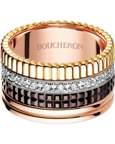 Boucheron Large Mixed Gold And Diamond Quatre Classique Ring - Pink