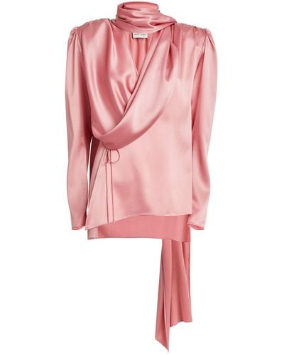 Magda Butrym Silk-blend Draped-neck Blouse - Pink