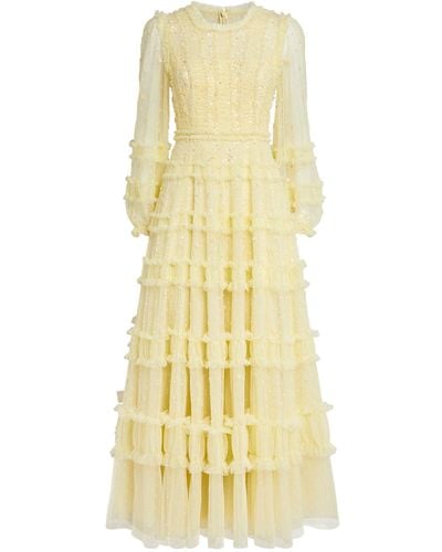Needle & Thread Tiered Tulle Gown - Yellow