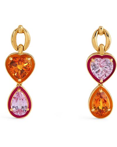 Nadine Aysoy Yellow Gold And Sapphire Catena Earrings - Orange