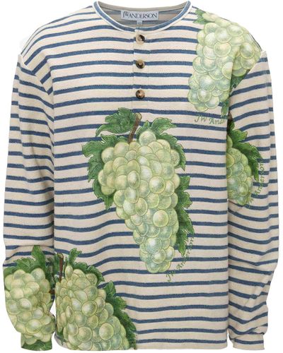 JW Anderson Grape Print Striped Henley T-shirt - Green
