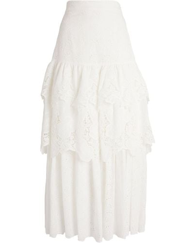 MAX&Co. Broderie Tiered Maxi Skirt - White
