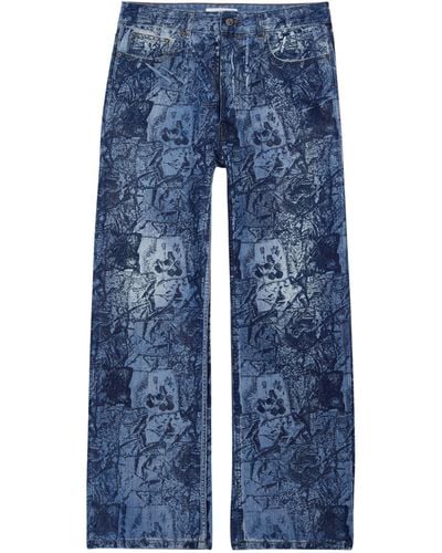 WOOD WOOD Organic Cotton Patterned Straight Jeans - Blue