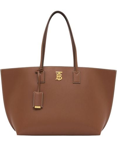 Burberry Medium Leather Tb Monogram Tote Bag - Brown
