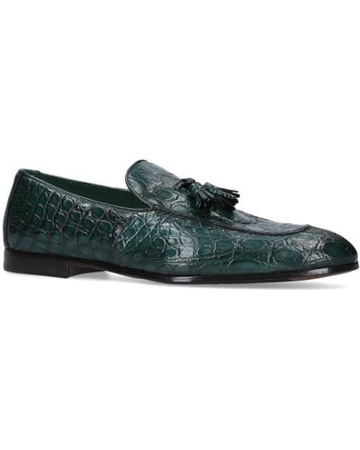 Doucal's Crocodile Leather Tassel Loafers - Green