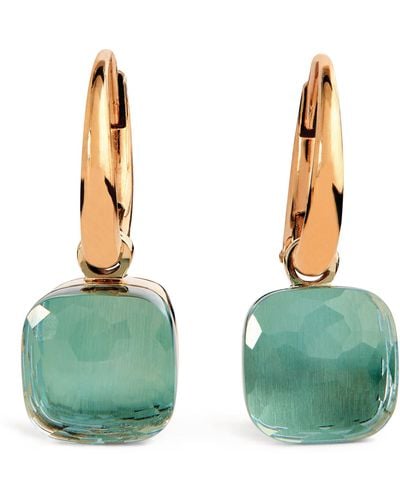 Pomellato Rose Gold And Blue Topaz Nudo Drop Earrings - Green